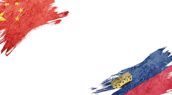 Bandeiras da China e do Liechtenstein sobre fundo branco — Fotografia de Stock